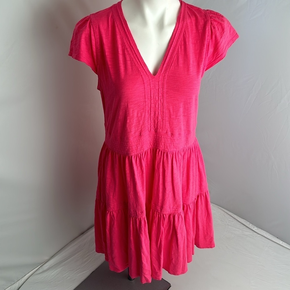 Dylan hot pink tiered v-neck flutter sleeve dress